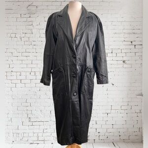 Vintage Leather Trench Coat Jacket Black M Medium S Small